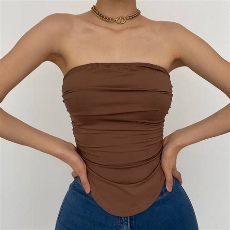 sleeveless ruched solid backless tube top in 2023 tube top tops sleeveless