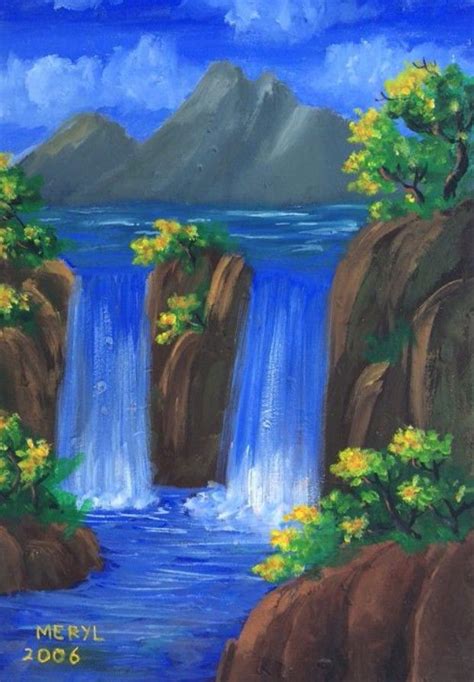 A Beautiful Painting Of A Waterfall Waterfall Paintings Nature