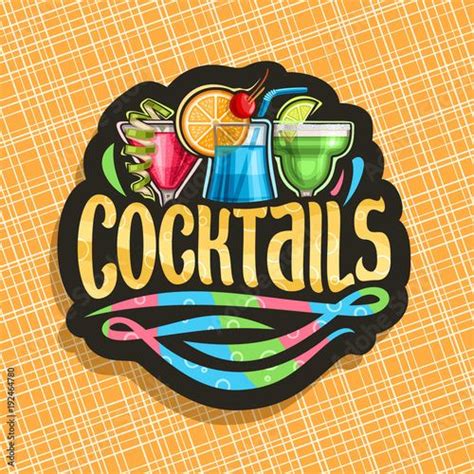 Vector Logo For Alcoholic Cocktails Black Signage With Colorful