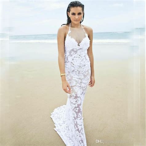 Halter Top Beach Sexy Backless Lace Wedding Dress Small Train Mermaid