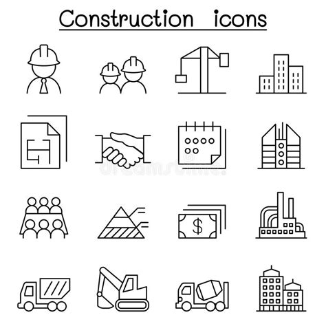 Construction Icon Set In Thin Line Style Stock Vector Illustration Of