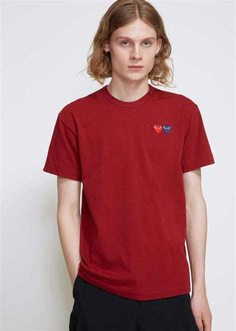 Comme Des Garcons Play Mens Double Heart T Shirt In Burgundy Size