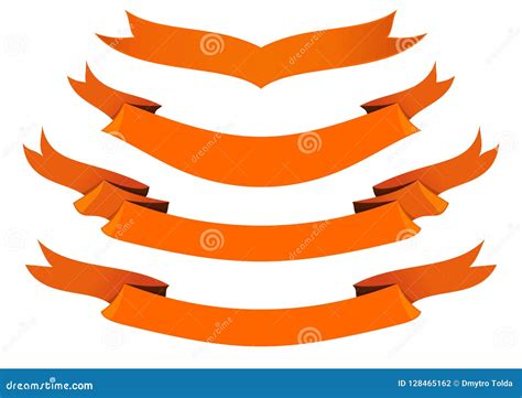 Orange Ribbons Icons Set Yellow Banner Collection Stock Vector