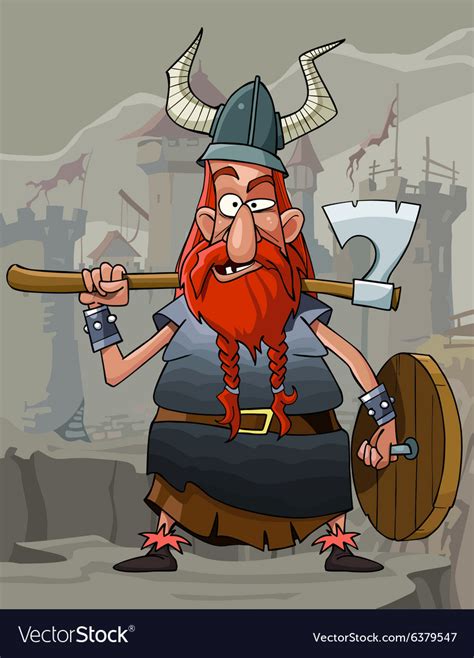 Cartoon Funny Man Viking With A Red Beard Vector Image