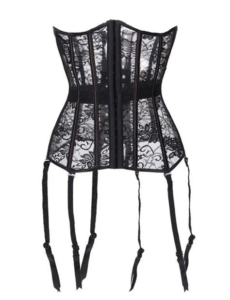 Vocole Women Sexy Lingerie Black Sheer Lace Boned Corsets And Bustiers S 2xl In Bustiers