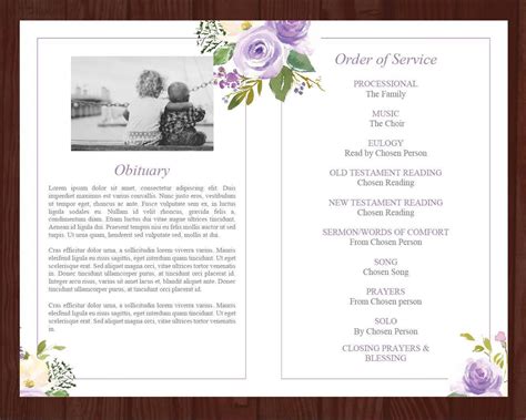 4 Page Lilac Bouquet Funeral Program Template Prayer Card Funeral