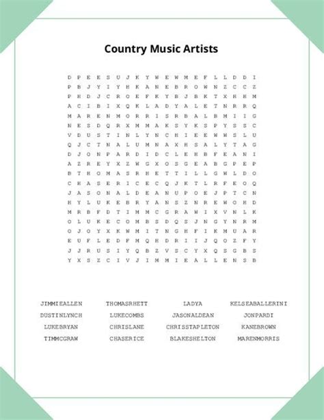 Country Music Artists Word Search