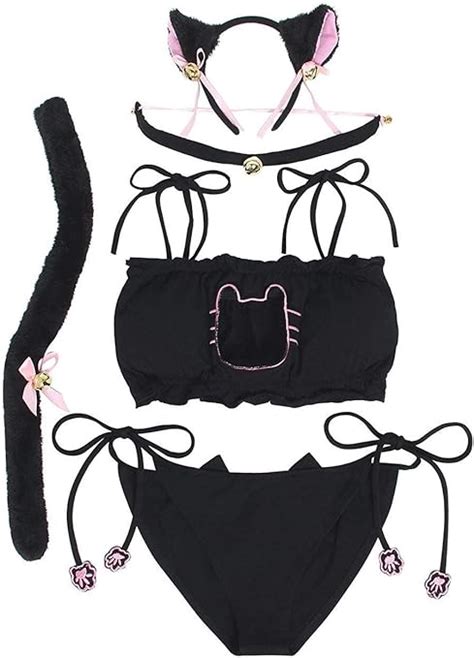Womens Cosplay Lingerie Japanese Cute Anime Cat Kitten Keyhole Costume Sexy Outfit