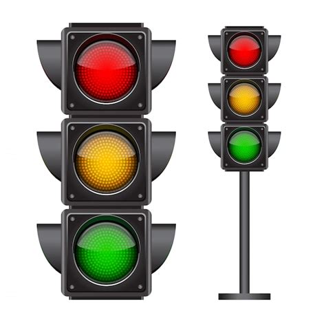 Traffic Lights With All Three Colors On Premium Vector