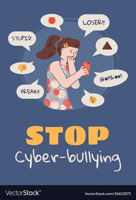 Stop Cyberbullying Sad Girl Reading Bully Texts Vector Image