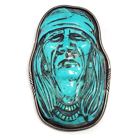 Carved Turquoise Native Indian American Brooch Pin Gem