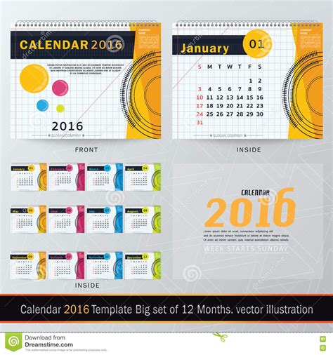 2016 é um ano bissexto, com 366 dias do calendário gregoriano. Modello Di Progettazione Di Vettore Del Calendario Da ...