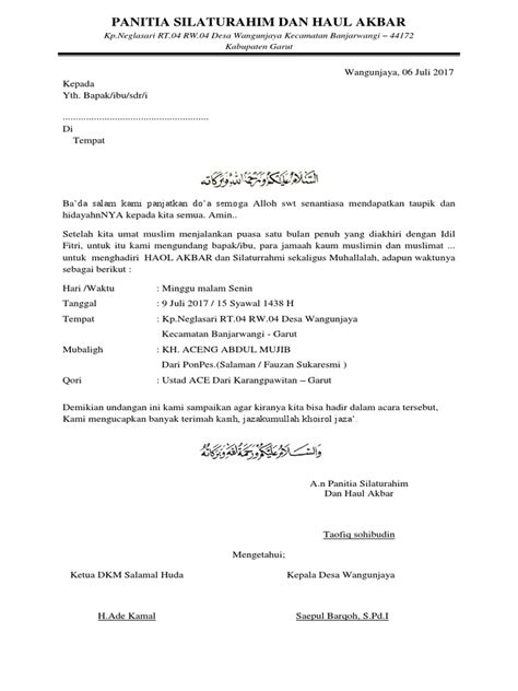 Contoh surat undangan acara pentas seni Contoh Surat Undangan Haul Akbar