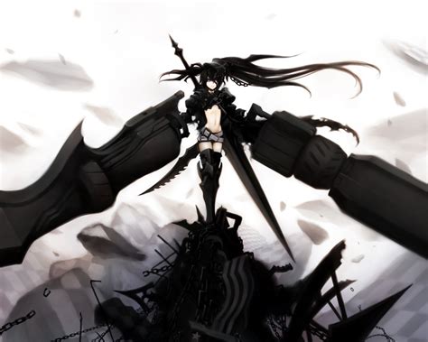 Armor Black Hair Black Rock Shooter Boots Chain Gun Insane Black Rock