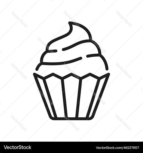 Cupcake Sweet Dessert Outline Muffin With Cream Vector Image