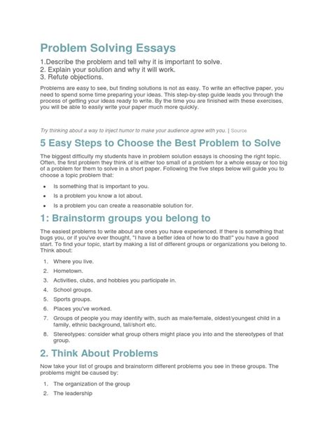 Problem Solving Essays 5 Easy Steps To Choose The Best Problem To