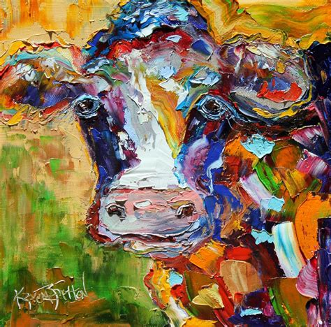 Cow Print On Canvas Made From Image Of Past Painting By Karen Tarlton