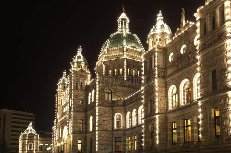 Parliament Building At Night Victoria Stock Image Image Of America