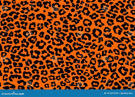 Print Black Orange Leopard Pattern Texture Repeating Seamless Stock