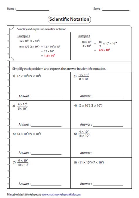 Add Subtract Multiply And Divide Numbers In Scientific Notation Worksheet