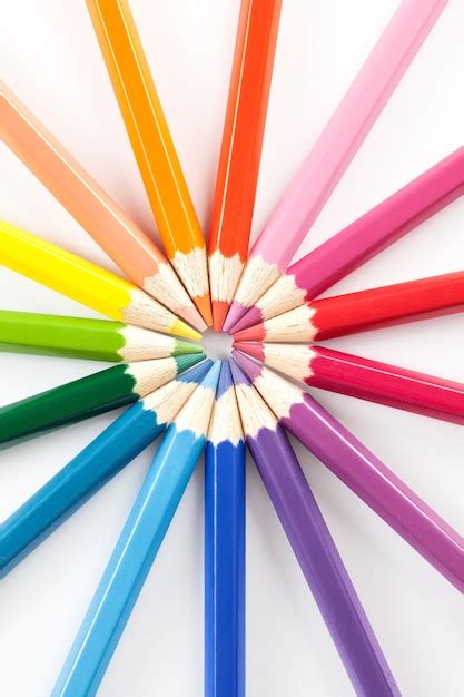 Premium Photo Color Pencils In Arrange In Color Wheel Colors On White