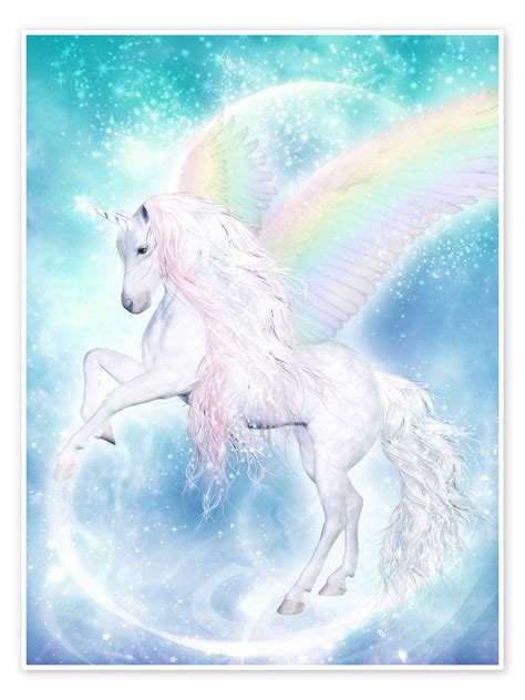 Rainbow Unicorn Pegasus Print By Dolphins Dreamdesign Posterlounge