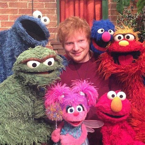 Ed Sheeran Poses With Sesame Street Characters During Episode Filming