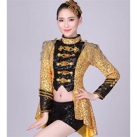 Gold Red Fashion Women Jazz Dance Jacket Wear Sequined Costume Adult