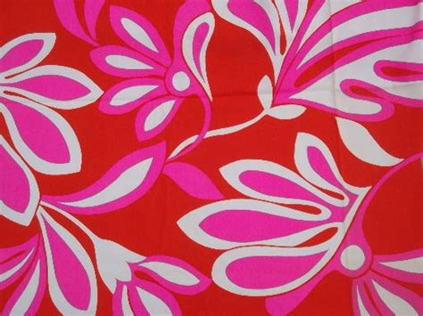 Neon Orange And Pink Vintage Hawaiian Print Fabric Huge Tropical Flowers