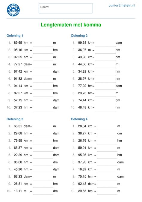 Rekenen Oefenen Werkblad Werkbladen Lengtematen Lengtemaat Maten Oefen
