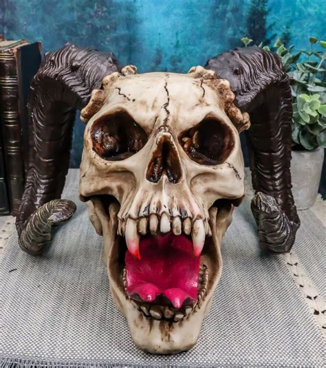 Large Bizarre Demonic Krampus Ram Horned Skull Statue Gothic Figurine