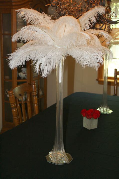 Ostrich Feather Centerpiece Set White Eiffel Tower Vase Sale Special Price