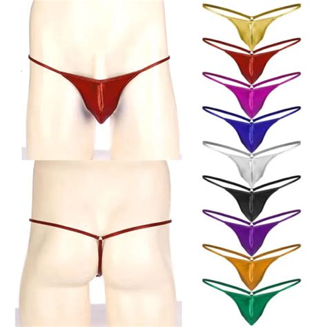 MENS METALLIC BULGE Pouch G String Shiny Low Rise T Back Underwear Bikini Bottom PicClick