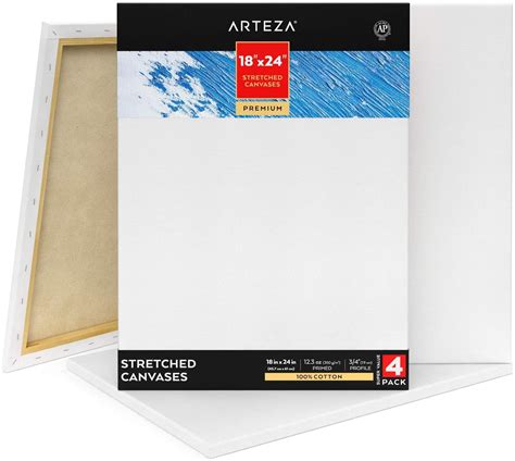 Arteza Stretched Canvas Premium White 18x24 Large Blank Canvas
