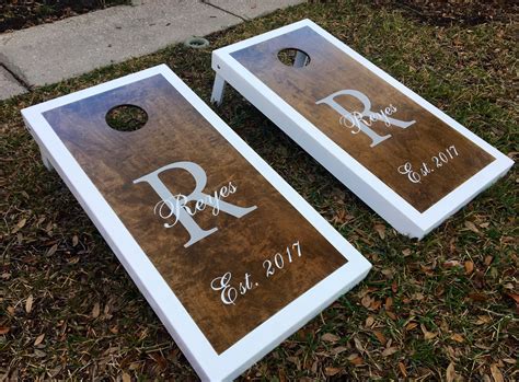 Custom Wedding Cornhole Boards No Bags Stained And Etsy Wedding