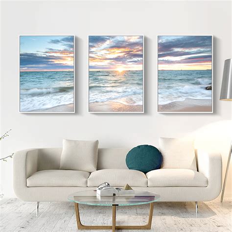 Wall Art Prints Sunrise By The Ocean 3 Sets Poster Prints Canvas