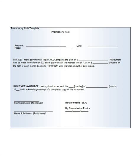 Blank Promissory Note Template 12 Free Word Excel Pdf Format Download