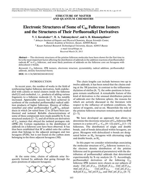 Pdf Electronic Structures Of Some Of C84 Fullerene Isomers And The