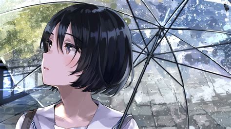Download 1280x720 Anime Girl Raining Transparent Umbrella Short