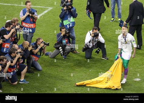 Real Madrids Sergio Ramos Poses In Front Of Photographers With The