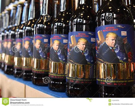 lviv ukraine may 20 2017 a bottles of beer featuring us president donald trump called