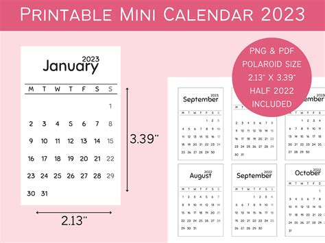 Printable 2022 2023 Mini Calendar Etsy