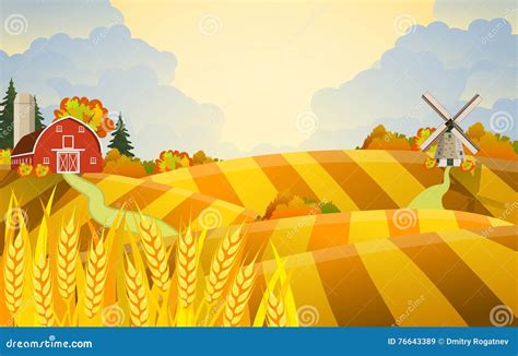Cartoon Beautiful Fall Farm Scene Stock Vector Illustration Of