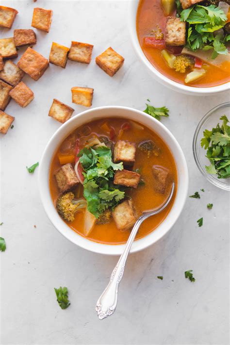 • 89% would make again. Thai Red Curry Vegetable Soup with Crispy Tofu - From My Bowl