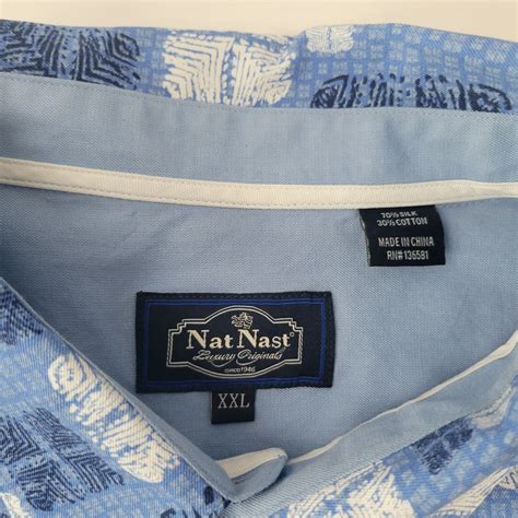 Nat Nast Mens Silk Cotton Blend Button Up Short Sleeve Shirt Blue