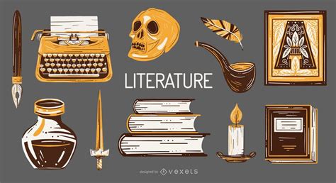 Literature School Elements Illustration Pack Vector Download