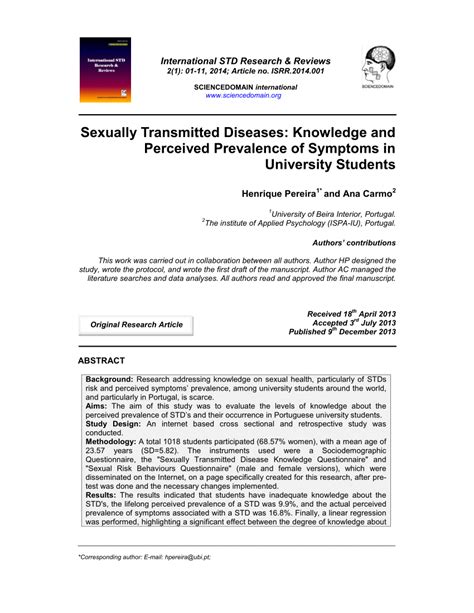 Pdf Sexually Transmitted Diseases Knowledge And Perceived Prevalence Of Symptoms In