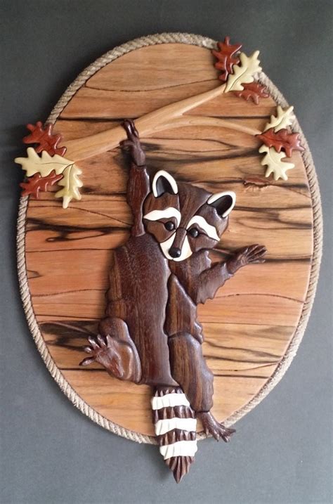 Hang In There Raccoon Intarsia Wood Art Sculpture Etsy