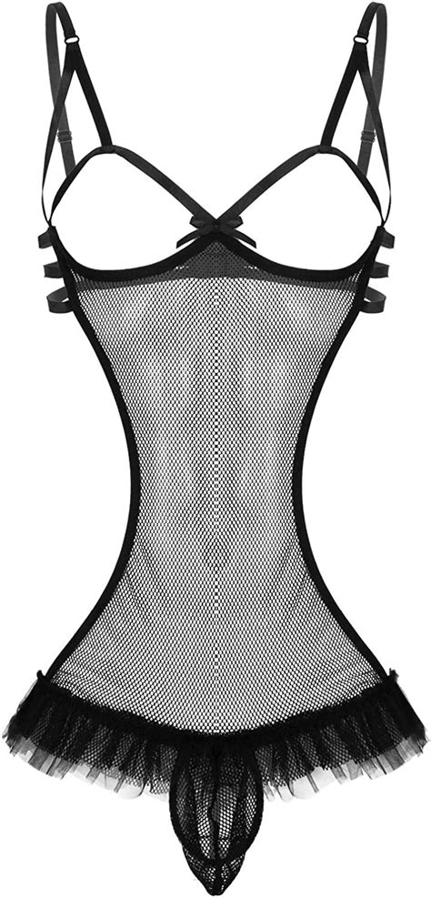 Aiihoo Men S Mesh Sissy Lingerie One Piece Hollow Out Lingerie Bulge Pouch Thong Leotard