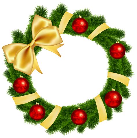 Christmas Wreath With Yellow Bow Transparent Png Clip Art Image